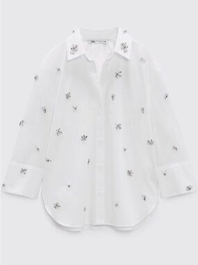 Zara White Embellished Women’s Button-Up Shirt